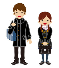 学生カップル　冬服　ロングヘア