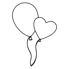 sketch silhouette couple balloons Flying romantic celebration vector illustration
