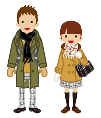 学生カップル　冬服　ツインテール