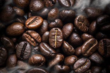 Closeup of hot coffee beans