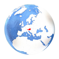Austria on globe isolated on white