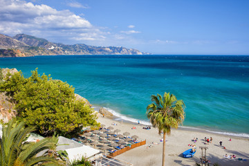 Calahonda Beach in Nerja on Costa del Sol in Spain - obrazy, fototapety, plakaty