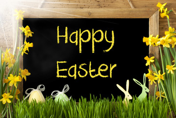 Sunny Narcissus, Egg, Bunny, Text Happy Easter