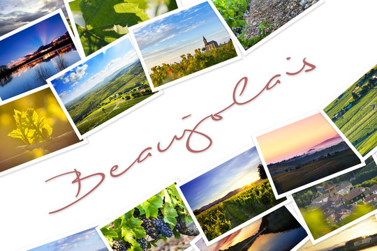 Heap of Beaujolais travel photos with a white background