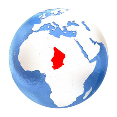 Chad on globe isolated on white