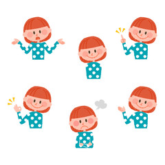 illustration of various facial expressions of a girl