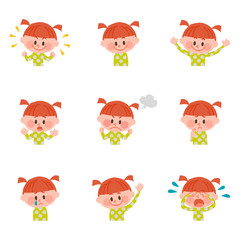 illustration of various facial expressions of a girl