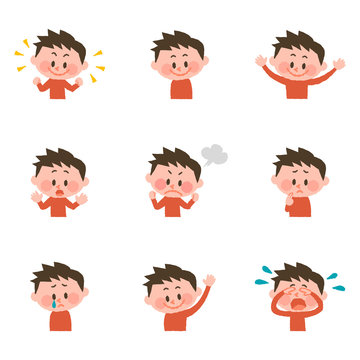 illustration of various facial expressions of a boy
