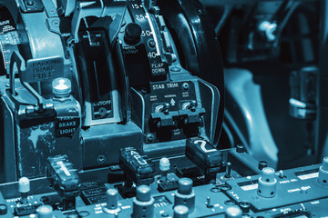 Engine lever in the cockpit of an airliner
