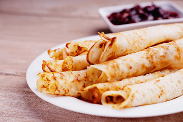 Pancakes and cherry jam 