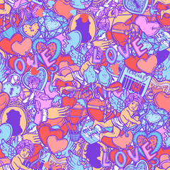 Love And Valentines Doodle Hand Drawn Color Seamless Pattern