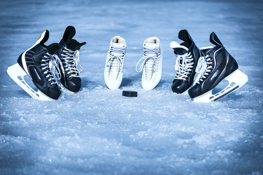 Skates for winter sports in the open air on the ice.