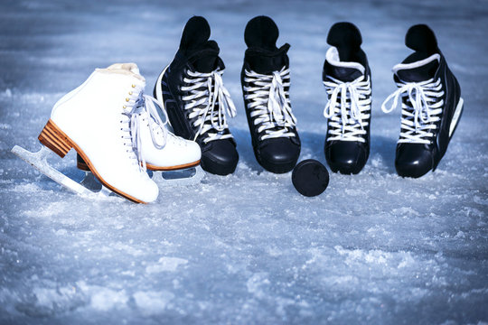 Skates for winter sports in the open air on the ice.