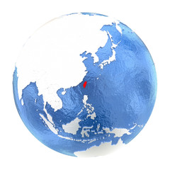 Taiwan on globe isolated on white