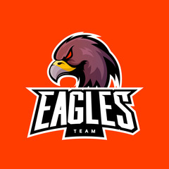 Furious eagle sport vector logo concept isolated on orange background. Professional team badge design.
Premium quality wild bird t-shirt tee print illustration.