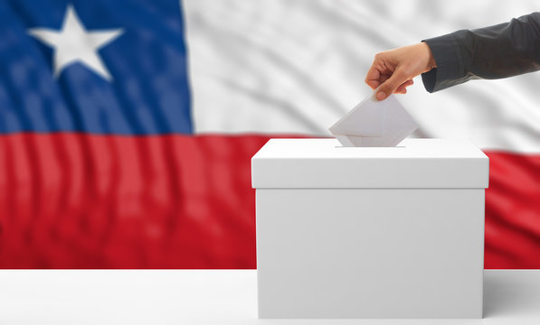 Voter on a Chile flag background. 3d illustration
