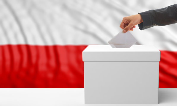 Voter on a Poland flag background. 3d illustration
