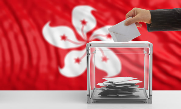 Voter on a Hong Kong flag background. 3d illustration