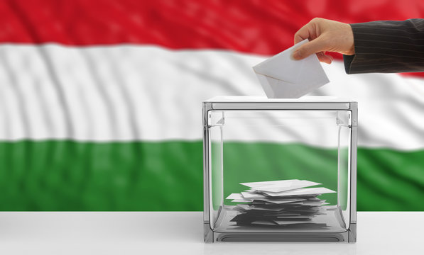 Voter on a Hungary flag background. 3d illustration