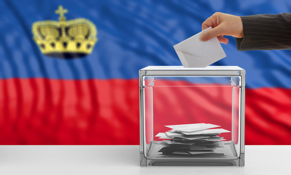 Voter on a Liechtenstein flag background. 3d illustration