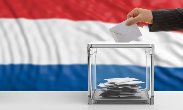 Voter on a Netherlands flag background. 3d illustration
