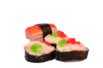 many piece of sushi isolated on white background