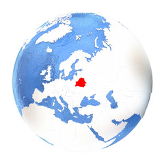 Belarus on globe isolated on white