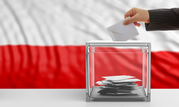 Voter on a Poland flag background. 3d illustration