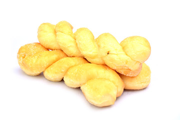 Tasty breads cover by sugar isolated on white background
