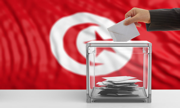 Voter on a Tunisia flag background. 3d illustration