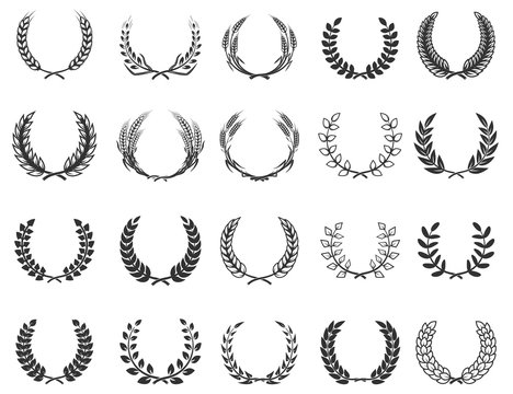 Set of wreaths isolated on white background. Design elements for logo, label, emblem, poster, t-shirt. Vector illustration.