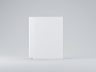 Two white Book mockup with textured cover on gray background, 3d rendering