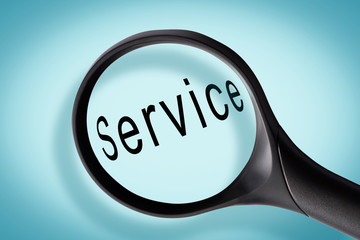Word service seen through a magnifying glass, service concept