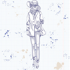 Vector elegant woman with cats head