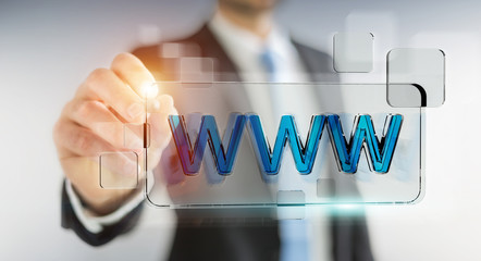 Businessman surfing on internet using tactile web address bar 3D rendering