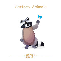 
Toons series cartoon animals: raccoon and butterfly