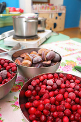 Preparation of jam from frozen cherries and plums
