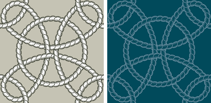 Seamless pattern, circles. Two different versions of seamless pattern vectors with circular shapes made with nautical strings.