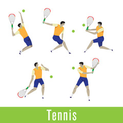 Vector illustration of male tennis player in action on white background.