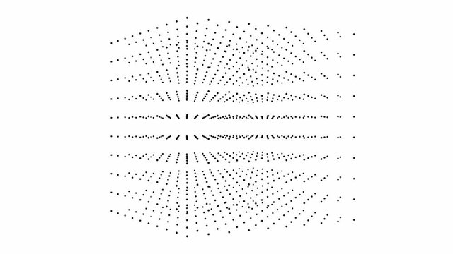 3d cube of black particles rotating from left to right on a white background