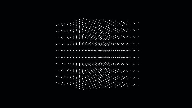 3d cube of white particles rotating from left to right on a black background. Animation of seamless loop