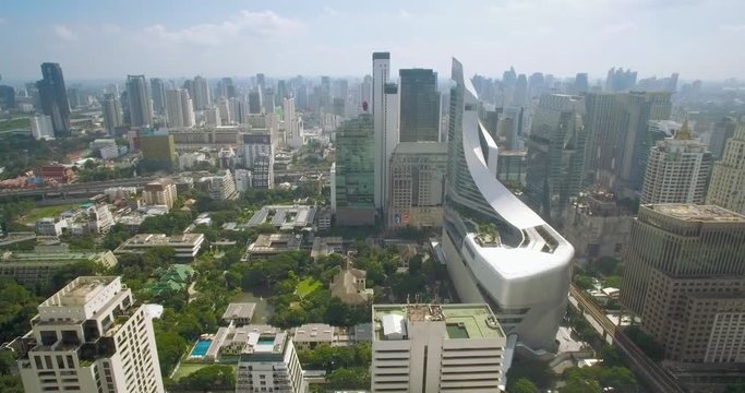 Modern Shopping Mall in Sukhumvit, Bangkok, Aerial Slider Shot
