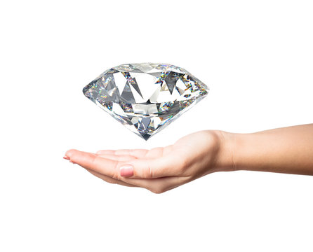 woman hand holding 3d diamond over white background
