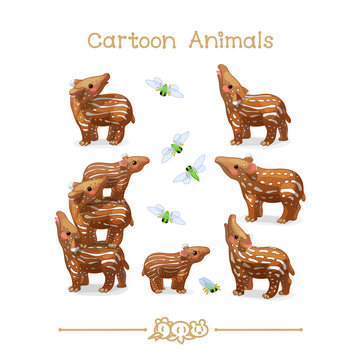 Toons series cartoon animals: little tapirs & cicadas