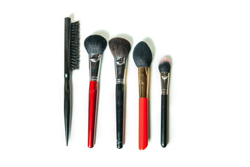 Top view professional make-up brushes isolated white background