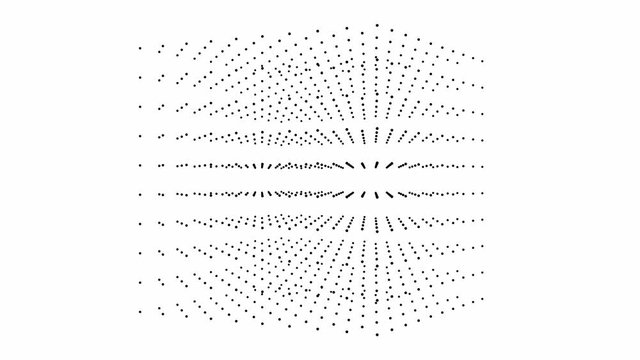 3d cube of black particles rotating from left to right on a white background. Slowly