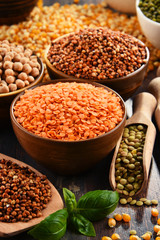 Fototapeta premium Composition with variety of vegetarian food ingredients