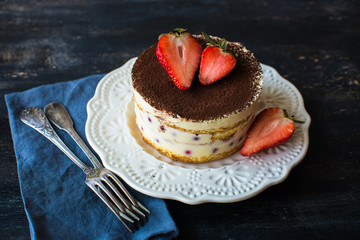European desset with fresh strawberry