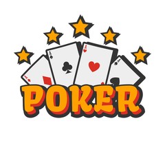 Casino poker cards and golden stars vector template icon