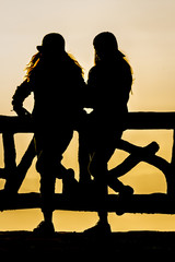 Obraz premium Silhouette of people having fun at sunset time